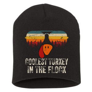 Retro Coolest Turkey In Flock Turkey Face Funny Thanksgiving Short Acrylic Beanie