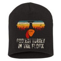 Retro Coolest Turkey In Flock Turkey Face Funny Thanksgiving Short Acrylic Beanie