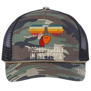 Retro Coolest Turkey In Flock Turkey Face Funny Thanksgiving Retro Rope Trucker Hat Cap