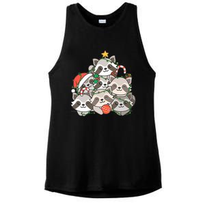 Raccoon Christmas Tree Lights Pajama Racoon Lover Xmas Gifts Ladies PosiCharge Tri-Blend Wicking Tank