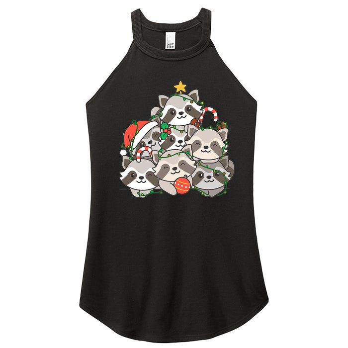 Raccoon Christmas Tree Lights Pajama Racoon Lover Xmas Gifts Women’s Perfect Tri Rocker Tank