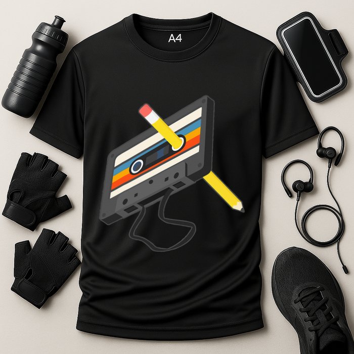Retro Cassette Tape Pencil 70s 80s 90s Music Mixtape Cooling Performance Crew T-Shirt