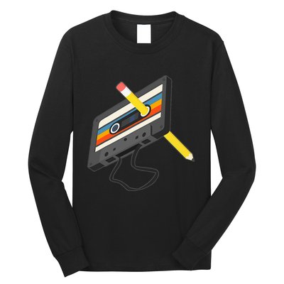 Retro Cassette Tape Pencil 70s 80s 90s Music Mixtape Long Sleeve Shirt