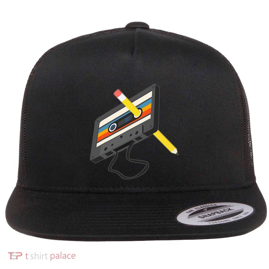 Retro Cassette Tape Pencil 70s 80s 90s Music Mixtape Flatbill Hat