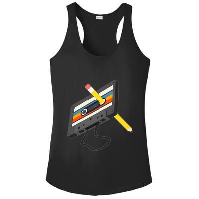 Retro Cassette Tape Pencil 70s 80s 90s Music Mixtape Ladies PosiCharge Competitor Racerback Tank
