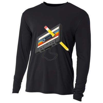 Retro Cassette Tape Pencil 70s 80s 90s Music Mixtape Cooling Performance Long Sleeve Crew