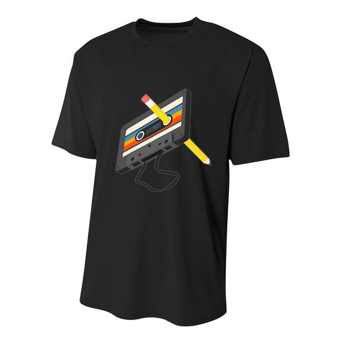 Retro Cassette Tape Pencil 70s 80s 90s Music Mixtape Youth Performance Sprint T-Shirt