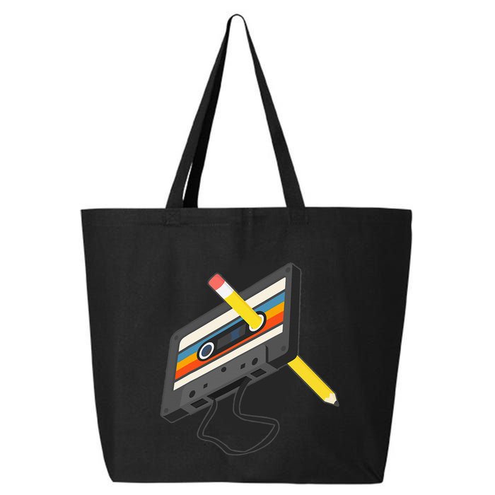 Retro Cassette Tape Pencil 70s 80s 90s Music Mixtape 25L Jumbo Tote