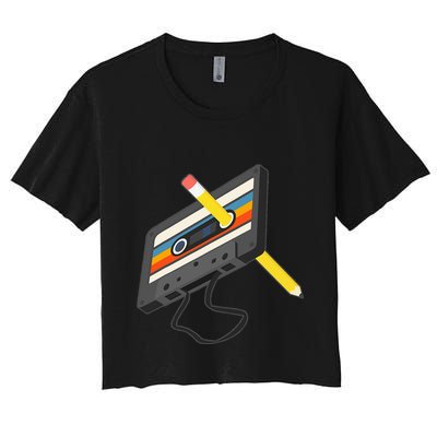 Retro Cassette Tape Pencil 70s 80s 90s Music Mixtape Crop Top