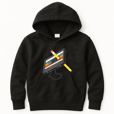 Retro Cassette Tape Pencil 70s 80s 90s Music Mixtape Kids Hoodie