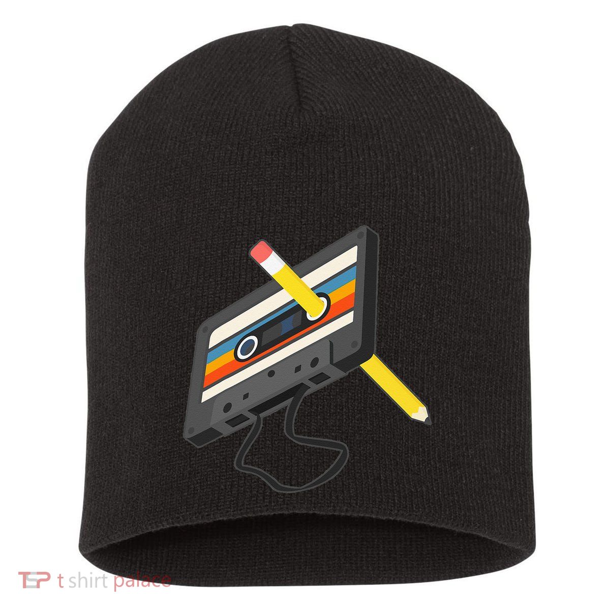 Retro Cassette Tape Pencil 70s 80s 90s Music Mixtape Short Acrylic Beanie