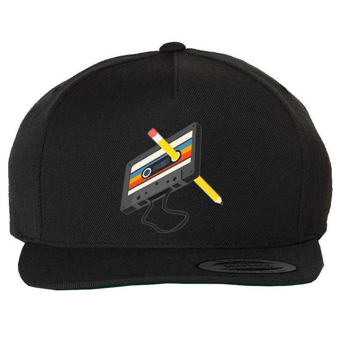 Retro Cassette Tape Pencil 70s 80s 90s Music Mixtape Wool Snapback Cap
