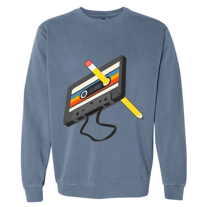 Retro Cassette Tape Pencil 70s 80s 90s Music Mixtape Garment-Dyed Sweatshirt