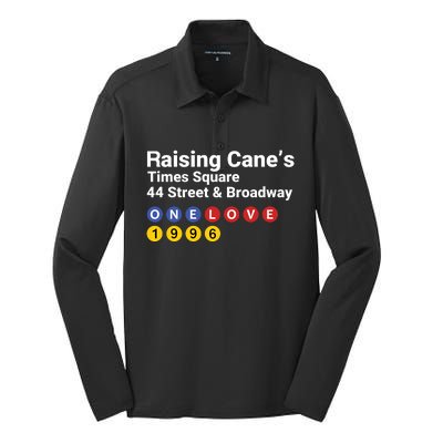 Raising Canes Times Square Fast Food Lover Silk Touch Performance Long Sleeve Polo