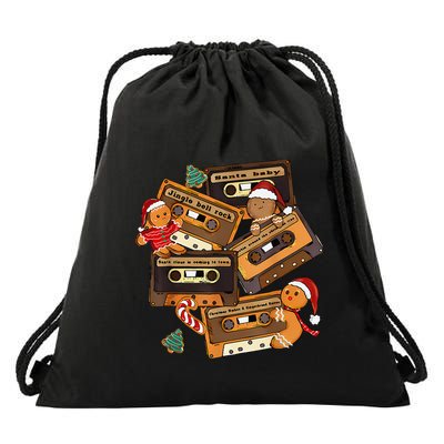 Retro Cassette Tapes With Christmas Music Carols Drawstring Bag