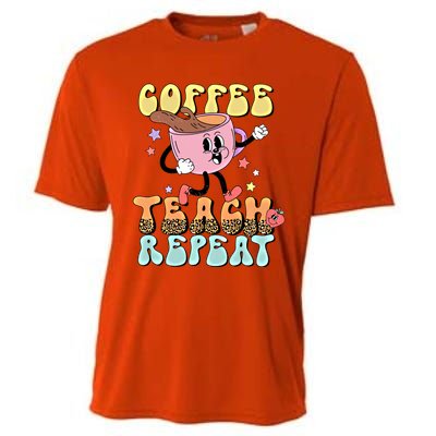 Retro Coffee Teach Repeat Teacher Life Back To School Outfit Gift Cooling Performance Crew T-Shirt