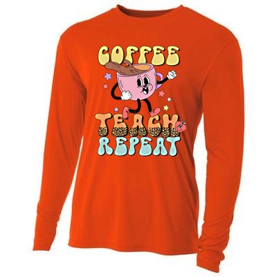 Retro Coffee Teach Repeat Teacher Life Back To School Outfit Gift Cooling Performance Long Sleeve Crew