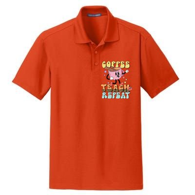 Retro Coffee Teach Repeat Teacher Life Back To School Outfit Gift Dry Zone Grid Polo