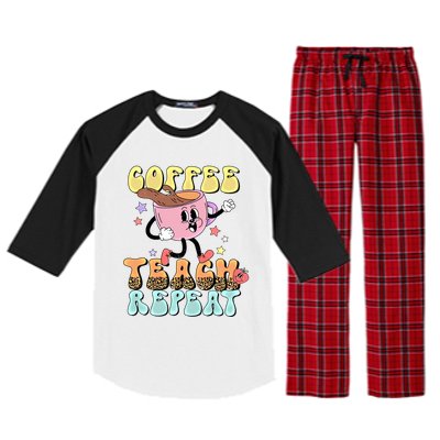 Retro Coffee Teach Repeat Teacher Life Back To School Outfit Gift Raglan Sleeve Pajama Set