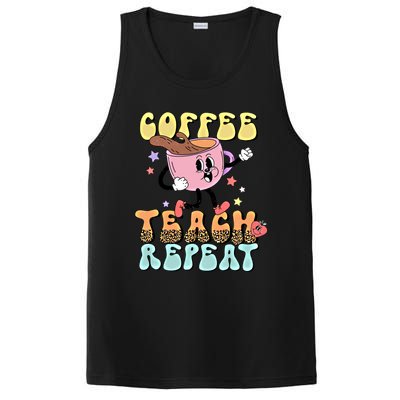 Retro Coffee Teach Repeat Teacher Life Back To School Outfit Gift PosiCharge Competitor Tank