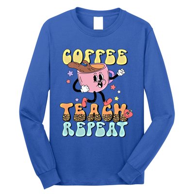 Retro Coffee Teach Repeat Teacher Life Back To School Outfit Gift Long Sleeve Shirt