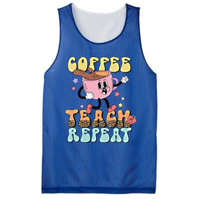 Retro Coffee Teach Repeat Teacher Life Back To School Outfit Gift Mesh Reversible Basketball Jersey Tank