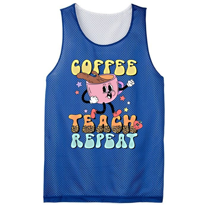 Retro Coffee Teach Repeat Teacher Life Back To School Outfit Gift Mesh Reversible Basketball Jersey Tank