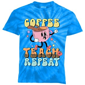 Retro Coffee Teach Repeat Teacher Life Back To School Outfit Gift Kids Tie-Dye T-Shirt