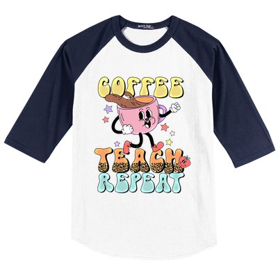 Retro Coffee Teach Repeat Teacher Life Back To School Outfit Gift Baseball Sleeve Shirt