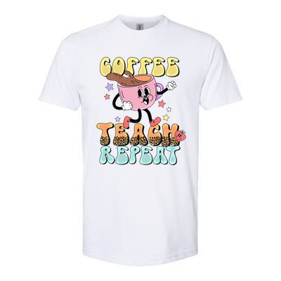 Retro Coffee Teach Repeat Teacher Life Back To School Outfit Gift Softstyle CVC T-Shirt