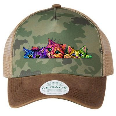 Realistic Cat Trio Colorful Abstract Design Legacy Tie Dye Trucker Hat