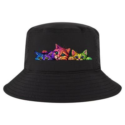 Realistic Cat Trio Colorful Abstract Design Cool Comfort Performance Bucket Hat