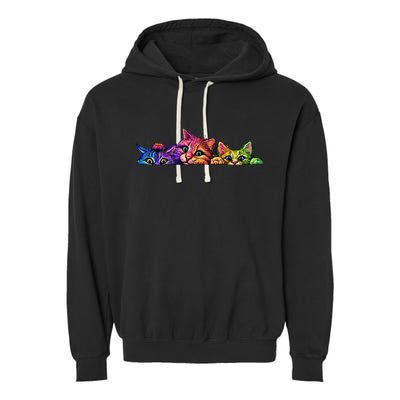 Realistic Cat Trio Colorful Abstract Design Garment-Dyed Fleece Hoodie