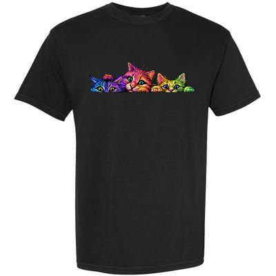 Realistic Cat Trio Colorful Abstract Design Garment-Dyed Heavyweight T-Shirt