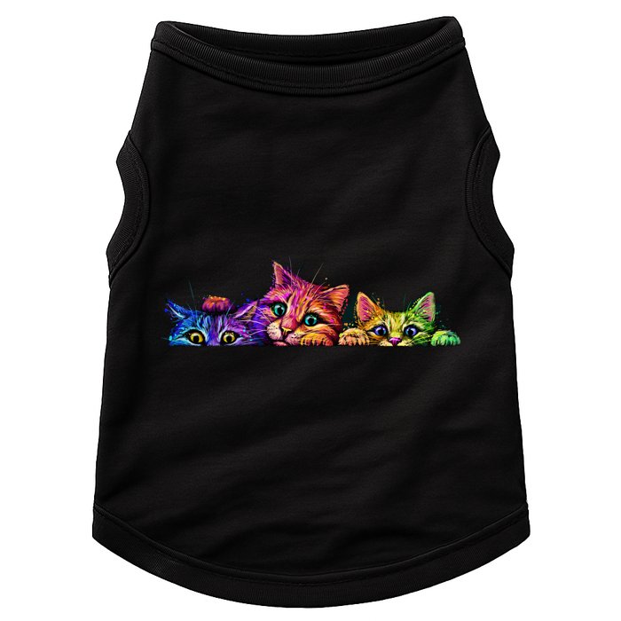 Realistic Cat Trio Colorful Abstract Design Doggie Tank