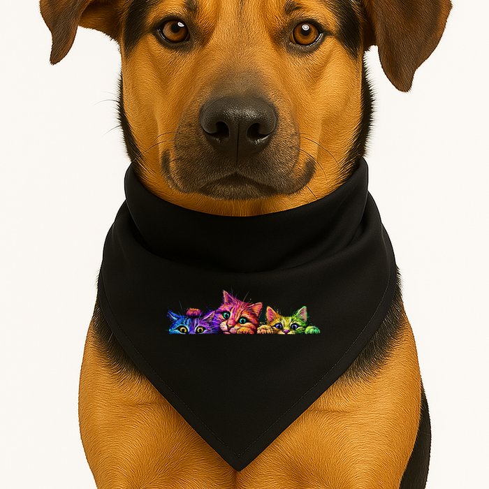 Realistic Cat Trio Colorful Abstract Design USA-Made Doggie Bandana