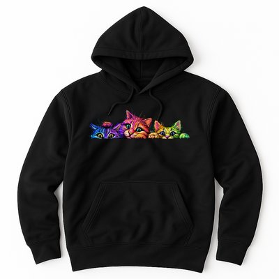 Realistic Cat Trio Colorful Abstract Design Hoodie