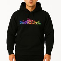 Realistic Cat Trio Colorful Abstract Design Hoodie