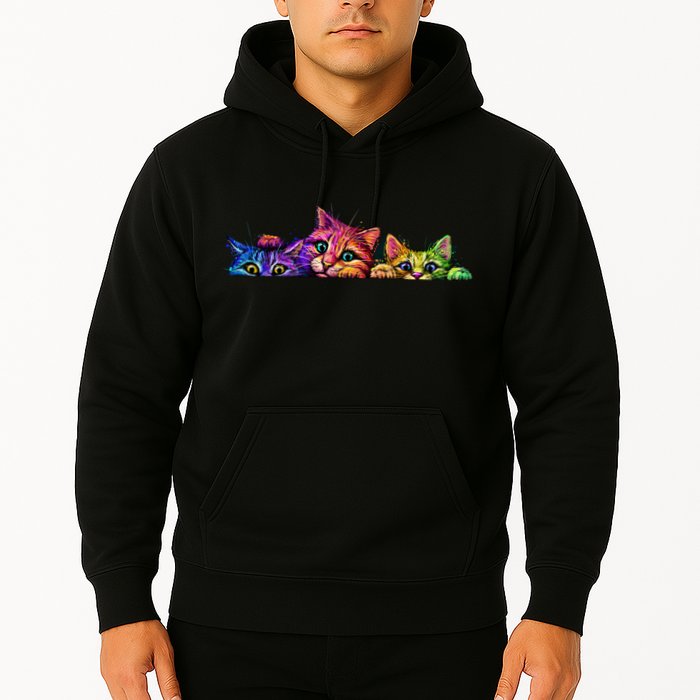 Realistic Cat Trio Colorful Abstract Design Hoodie