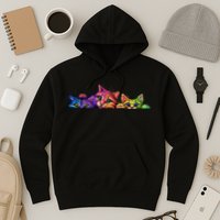 Realistic Cat Trio Colorful Abstract Design Hoodie