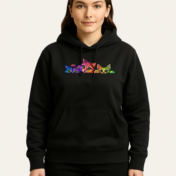 Realistic Cat Trio Colorful Abstract Design Hoodie