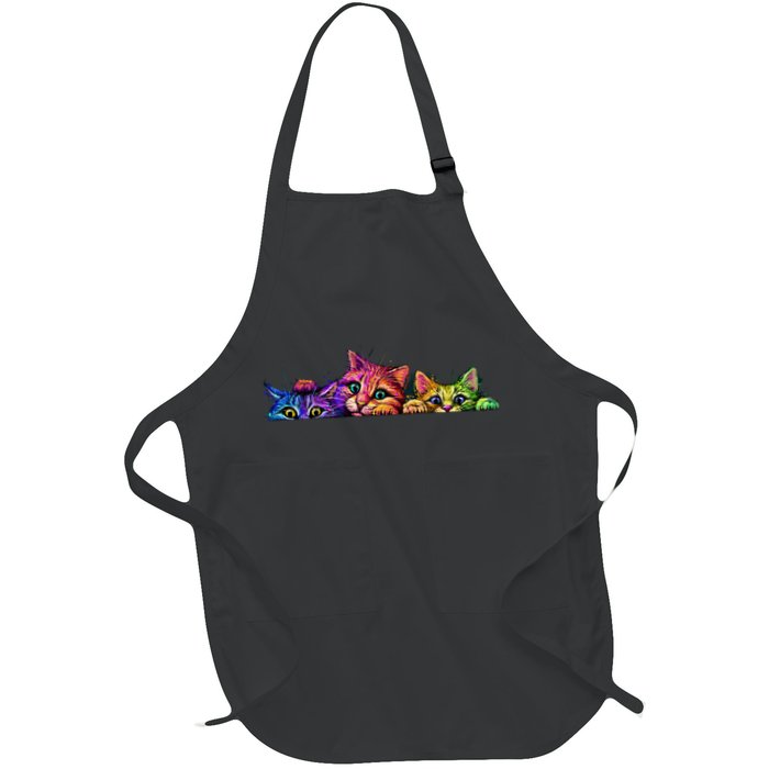 Realistic Cat Trio Colorful Abstract Design Apron