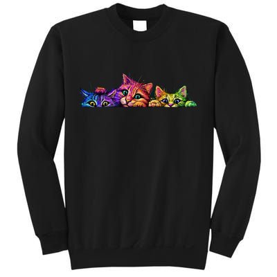 Realistic Cat Trio Colorful Abstract Design Sweatshirt