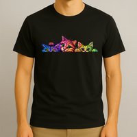 Realistic Cat Trio Colorful Abstract Design T-Shirt