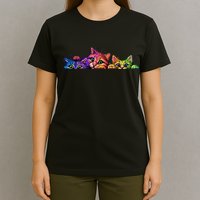 Realistic Cat Trio Colorful Abstract Design T-Shirt