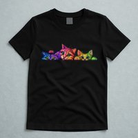 Realistic Cat Trio Colorful Abstract Design T-Shirt