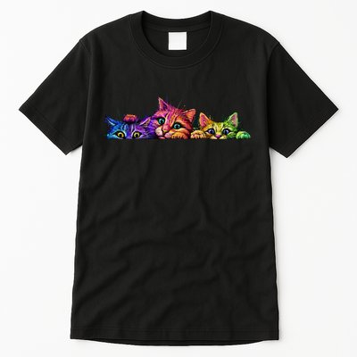Realistic Cat Trio Colorful Abstract Design Tall T-Shirt