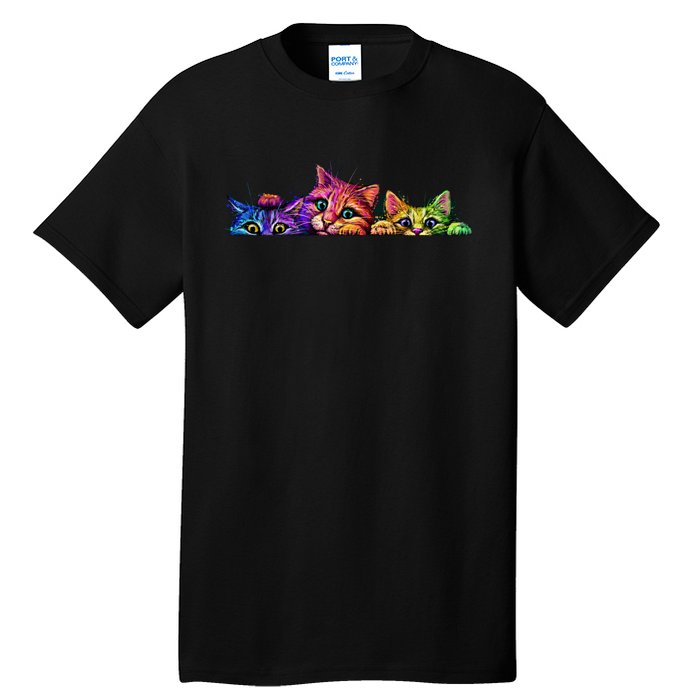 Realistic Cat Trio Colorful Abstract Design Tall T-Shirt