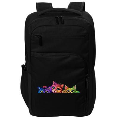 Realistic Cat Trio Colorful Abstract Design Impact Tech Backpack
