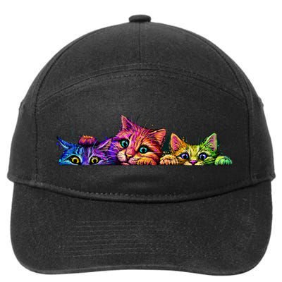 Realistic Cat Trio Colorful Abstract Design 7-Panel Snapback Hat